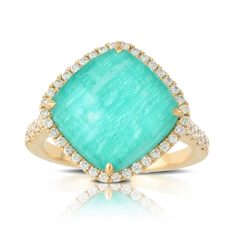 Doves 18K Yellow Gold Amazon Breeze Clear Quartz Amazonite And Diamond Fashion Ring