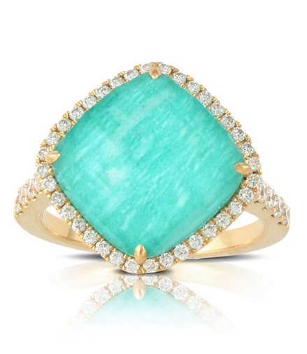 Doves 18K Yellow Gold Amazon Breeze Clear Quartz Amazonite And Diamond Fashion Ring