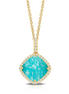 Doves 18K Yellow Gold Amazon Breeze Clear Quartz Amazonite And Cushion Diamond Pendant Necklace