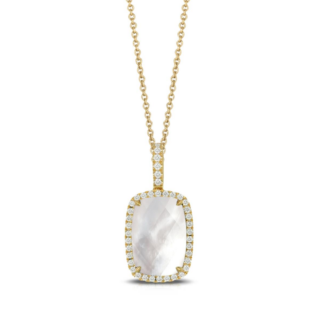 White Orchid Mother of Pearl and Diamond Elongated Pendant Necklace