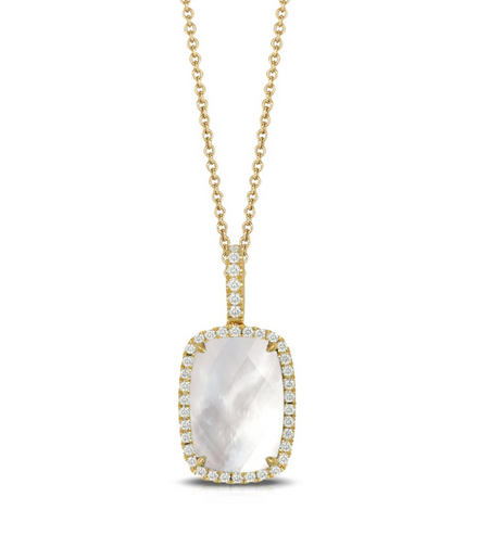 White Orchid Mother of Pearl and Diamond Elongated Pendant Necklace