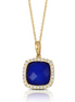 Doves 18K Yellow Gold Royal Lapis and DIamond Cushion Cut Pendant Necklace