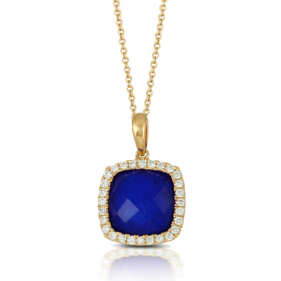Doves 18K Yellow Gold Royal Lapis and DIamond Cushion Cut Pendant Necklace