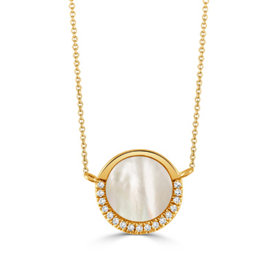 Doves 18K Yellow Gold White Orchid Diamond And Mother Of Pearl Pendant Necklace