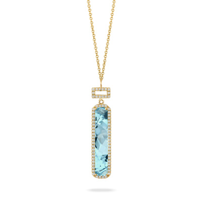 Doves 18K Yellow Gold Diamond And Sky Blue Topaz Drop Pendant Necklace