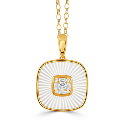 Doves 18K Yellow Gold Ondelle Invisible Set Mother Of Pearl Diamond Pendant Necklaces