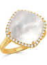 Doves 18K Yellow Gold White Orchid Mother Of Pearl And Cushion Diamond Cocktail Ring