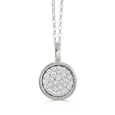All Diamond 18K White Gold Round Diamond Pave Pendant Necklace
