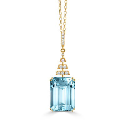 Doves 18K Yellow Gold Sky Blue Topaz And Diamond Elongated Cushion Cut Pendant Necklace