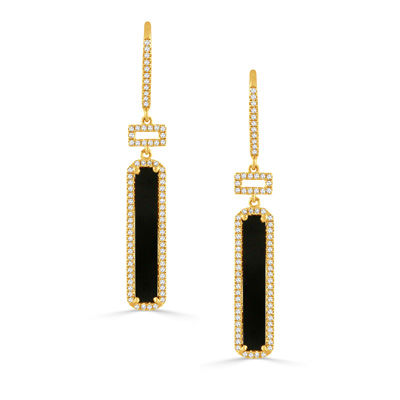 Doves 18K Yellow Gold Gatsby Black Onyx And Elongated Diamond Drop Earrings