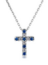 14K White Gold Diamond And Sapphire Cross Pendant Necklace