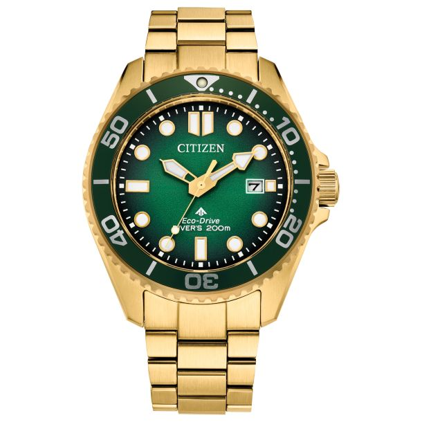 Citizen Men's Promaster Dive Gold-Plated Eco-Drive Green Dial Bracelet Watch