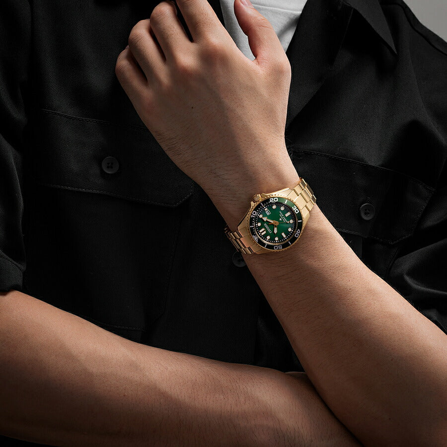 Citizen Men's Promaster Dive Gold-Plated Eco-Drive Green Dial Bracelet Watch