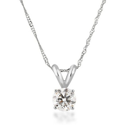 14K White Gold and 1 CTW Diamond Solitaire Pendant Necklace