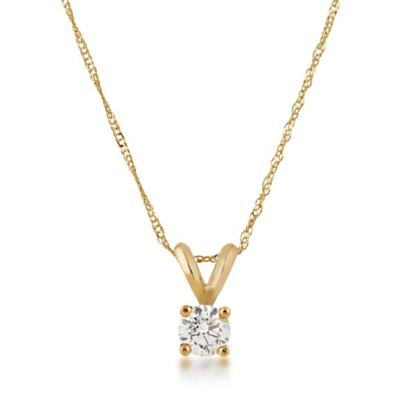 14K Yellow Gold And 0.25 CTW Diamond Solitaire Pendant Necklace