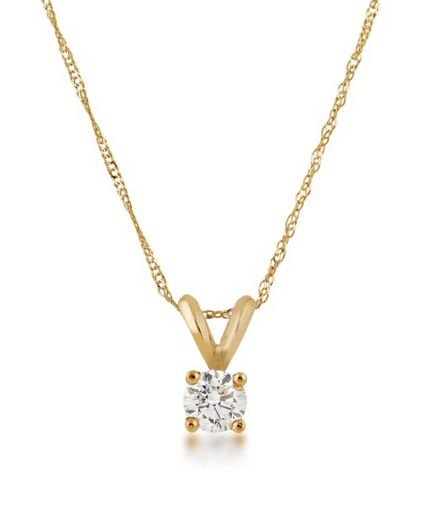 14K Yellow Gold And 0.25 CTW Diamond Solitaire Pendant Necklace