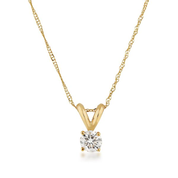 14K Yellow Gold And 0.50 CTW Diamond Round Solitaire Pendant Necklace