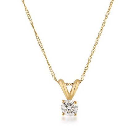 14K Yellow Gold And 0.50 CTW Diamond Round Solitaire Pendant Necklace