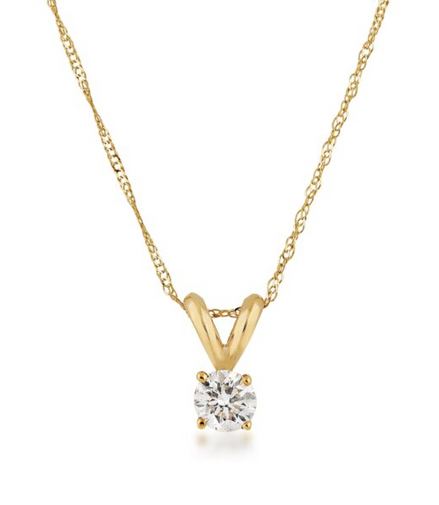 14K Yellow Gold And 0.50 CTW Diamond Round Solitaire Pendant Necklace
