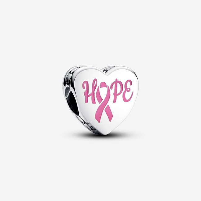 Pandora Moments Silver Pink Breast Cancer Ribbon Hope Heart Charm