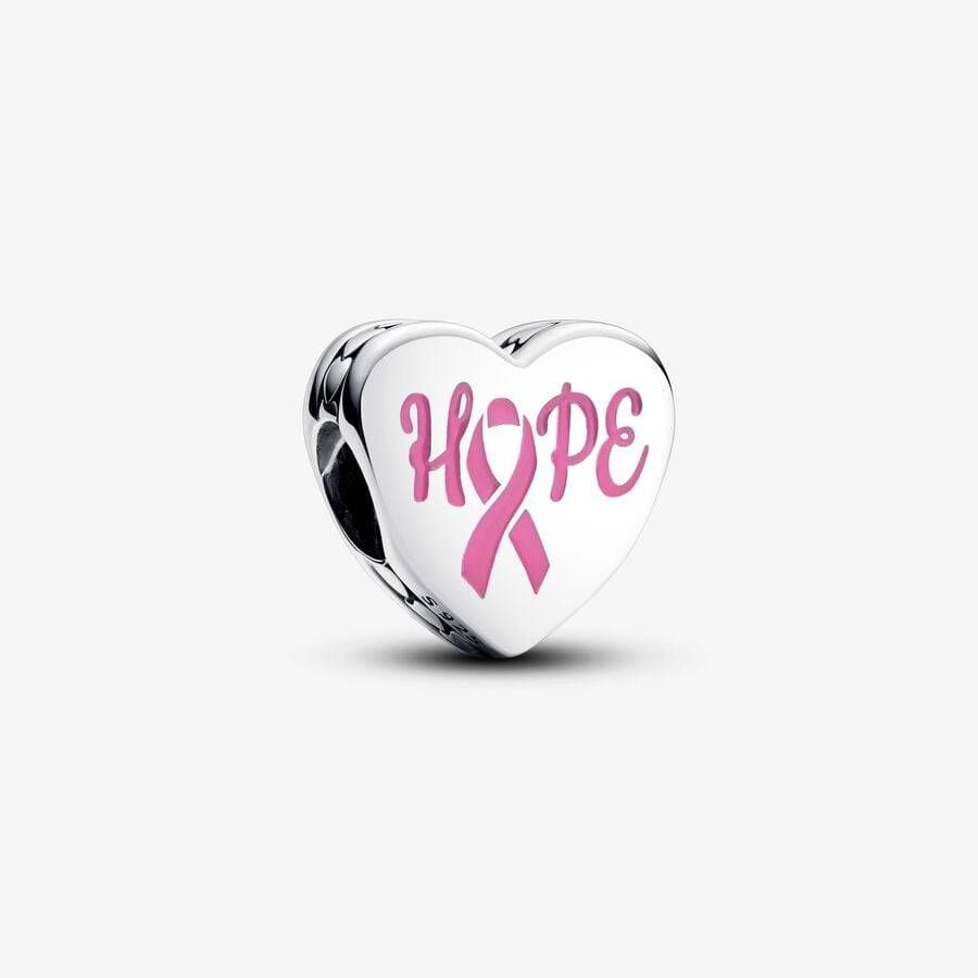 Pandora Moments Silver Pink Breast Cancer Ribbon Hope Heart Charm