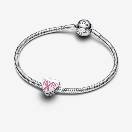 Pandora Moments Silver Pink Breast Cancer Ribbon Hope Heart Charm