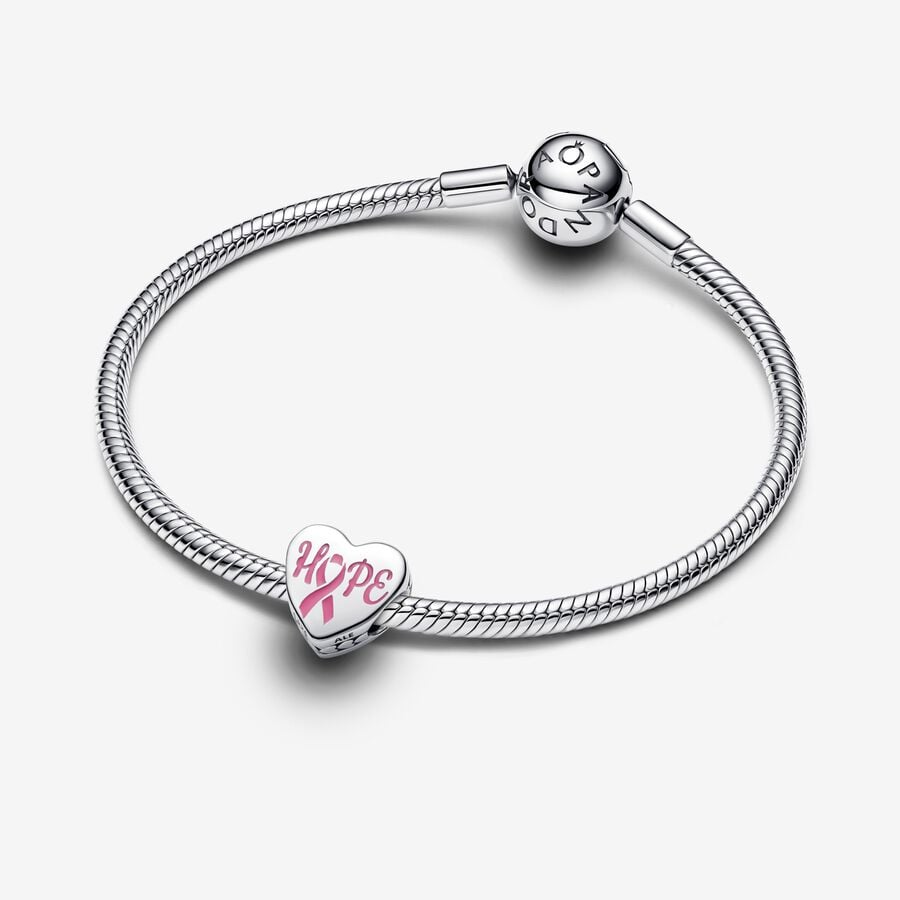 Pandora Moments Silver Pink Breast Cancer Ribbon Hope Heart Charm