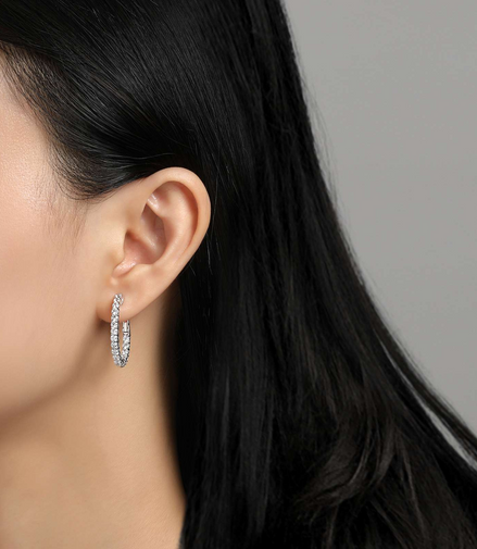 Lafonn Simulated Diamond 16 MM x 20 MM Oval Inside/Out Hoop Earrings