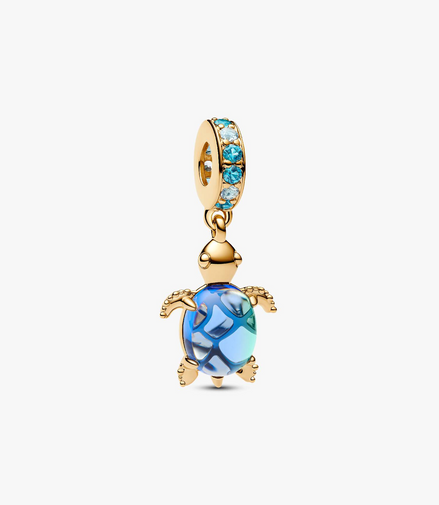 Pandora Moments 14K Gold Plated Sea Turtle Murano Glass Dangle Charm