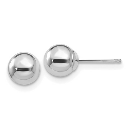 14K White Gold 6mm Polished Puffed Ball Earrings