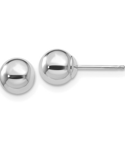 14K White Gold 6mm Polished Puffed Ball Earrings