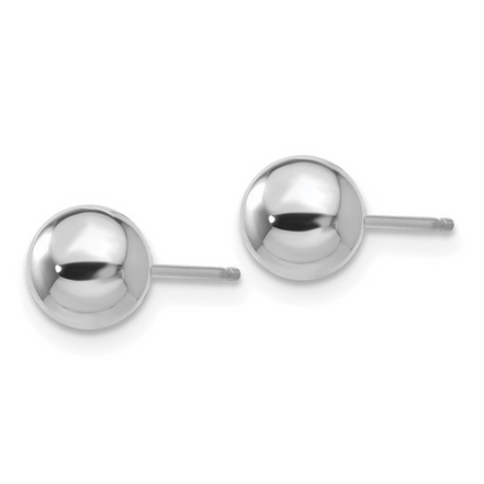14K White Gold 6mm Polished Puffed Ball Earrings