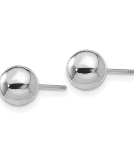 14K White Gold 6mm Polished Puffed Ball Earrings