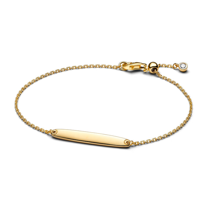 Pandora Moments 14K Gold Plated Engraveable Bar Chain Bracelet Size 20