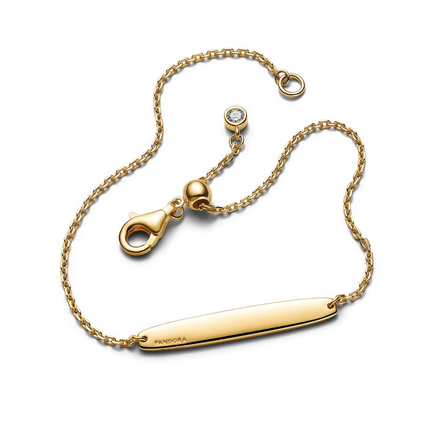 Pandora Moments 14K Gold Plated Engraveable Bar Chain Bracelet Size 20