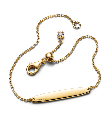 Pandora Moments 14K Gold Plated Engraveable Bar Chain Bracelet Size 20