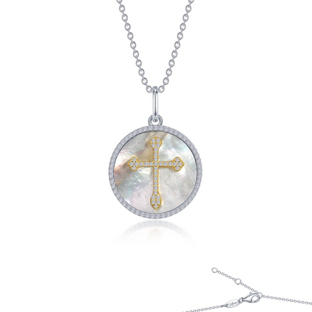 Lafonn Mother of Pearl and Diamond Cross Pendant Necklace