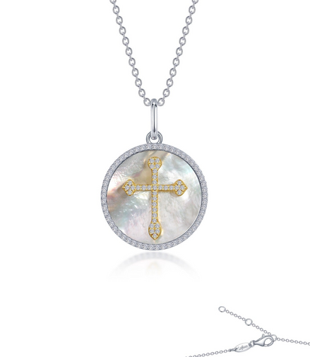 Lafonn Mother of Pearl and Diamond Cross Pendant Necklace