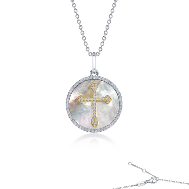 Lafonn Mother of Pearl and Diamond Cross Pendant Necklace