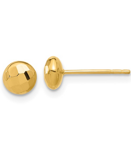 14K Yellow Gold 5.5mm Diamond Cut Puffed Round Post Earrings