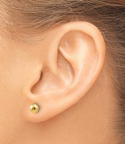 14K Yellow Gold 5.5mm Diamond Cut Puffed Round Post Earrings