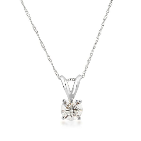 14K White Gold 0.75  CT Diamond Round Solitaire Pendant Necklace