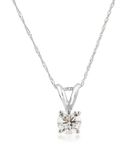 14K White Gold 0.75  CT Diamond Round Solitaire Pendant Necklace