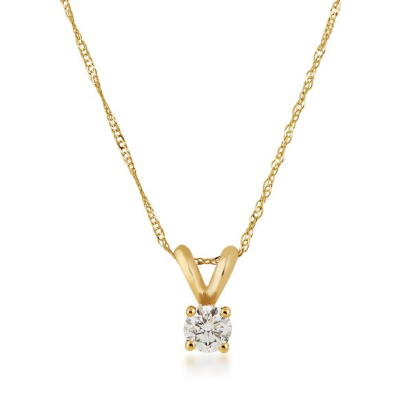 14K Yellow Gold 0.20  CTW Diamond Round Solitaire Pendant Necklace