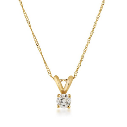 14K Yellow Gold 0.20  CTW Diamond Round Solitaire Pendant Necklace