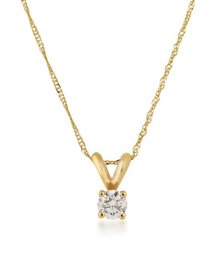 14K Yellow Gold 0.20  CTW Diamond Round Solitaire Pendant Necklace