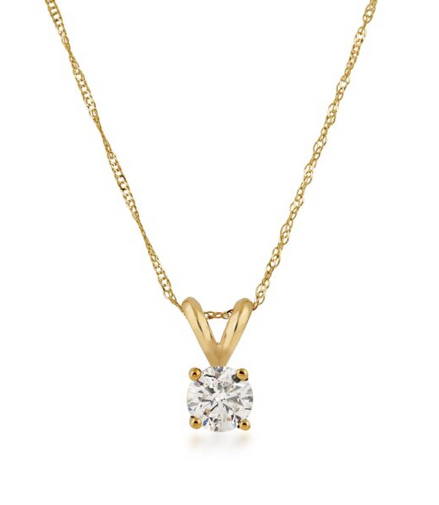 14K Yellow Gold 0.38 CTW Round Solitaire Pendant Necklace