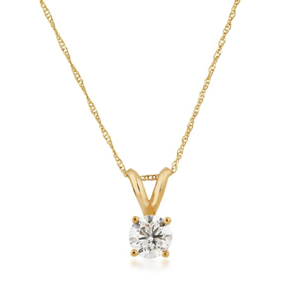 14K Yellow Gold 0.75 CT Diamond Round Solitaire Pendant Necklace
