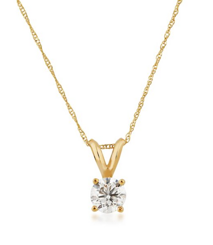 14K Yellow Gold 0.75 CT Diamond Round Solitaire Pendant Necklace