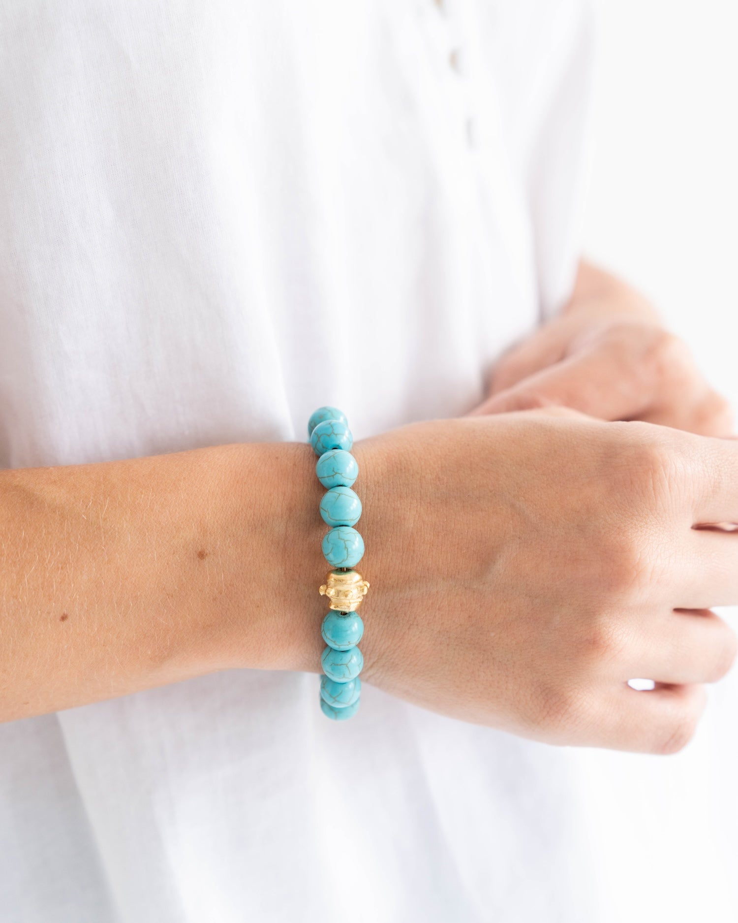 Susan Shaw 24K Gold Triple  Plated Turquoise Bailey Stretch Bracelet